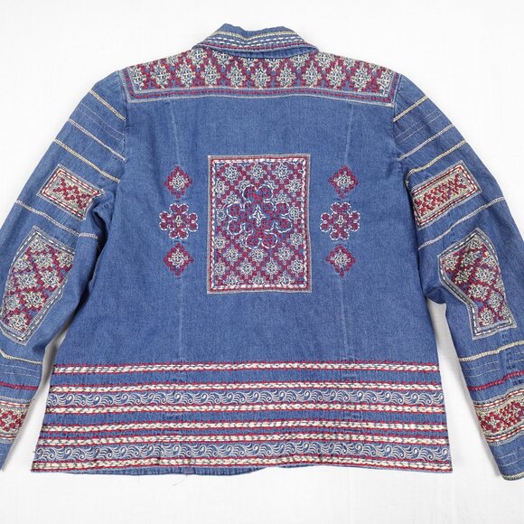 Coldwater Creek Embroidered Jean Jacket Women's 1X Boho Stitched Denim - Picture 10 of 13